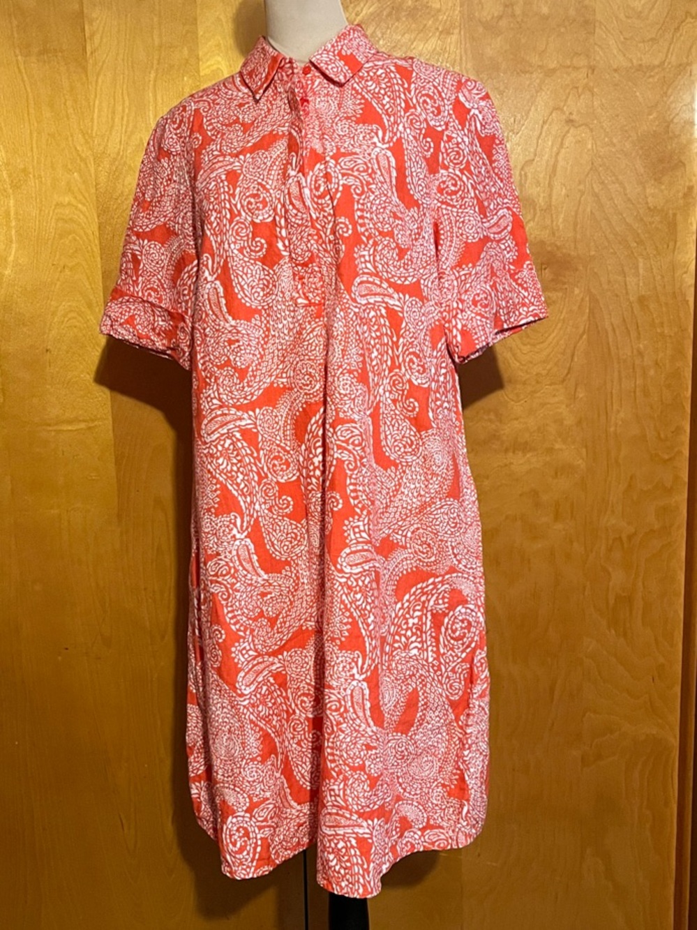 Chico's Size 12 Orange and White Paisley Midi Shirt Dress